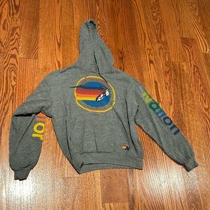 EUC Aviator Nation Malibu hoodie gray rainbow pocket XS